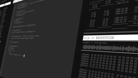 animation of data processing on grey computer screens