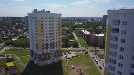 multi-story apartment buildings in a residential area