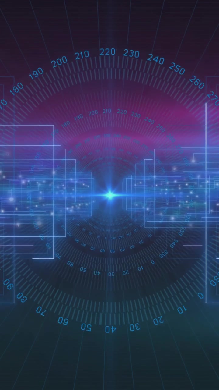 Animation of scope scanning and data processing over black background