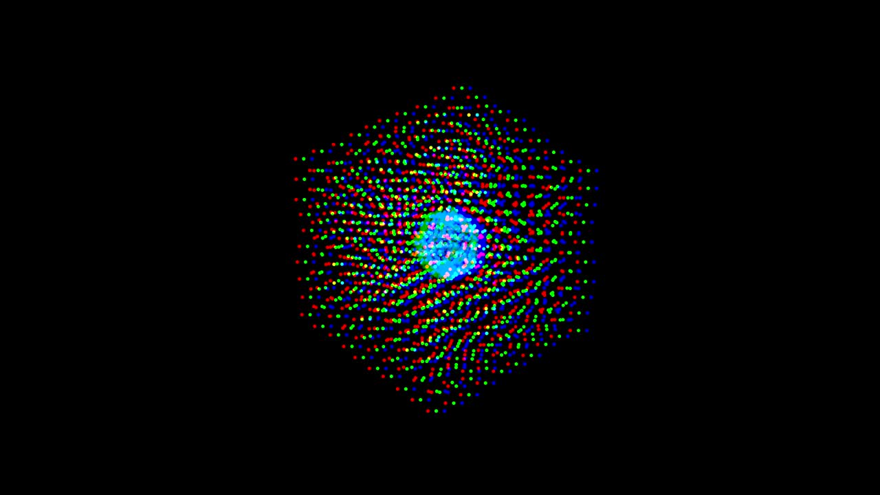 rotation cube consisting of atoms and a core in the center
