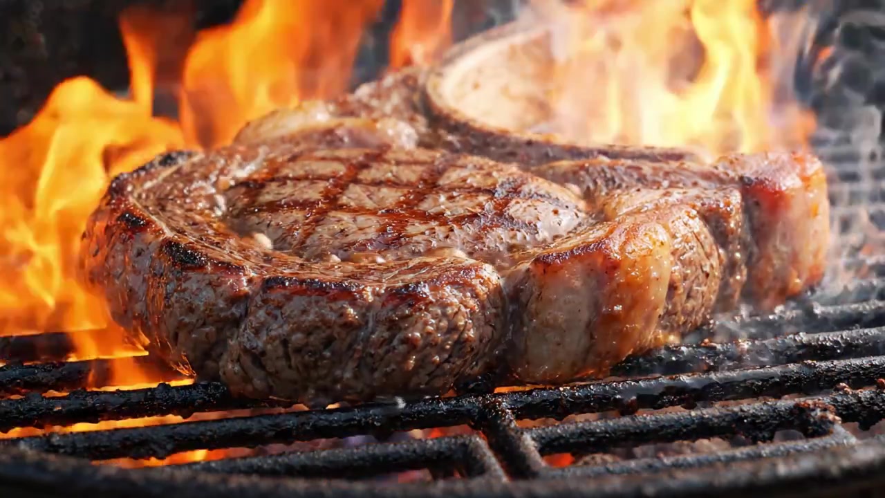 Sizzling Steak Grilling: A Mouthwatering Look at a Juicy Ribeye Cooking Over Flames and Smoke for Perfect Char and Flavor