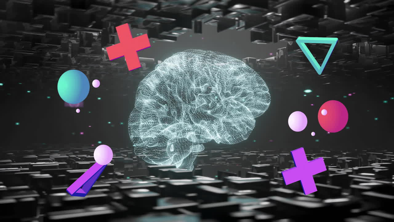 animación de formas y procesamiento de datos digitales sobre el cerebro humano