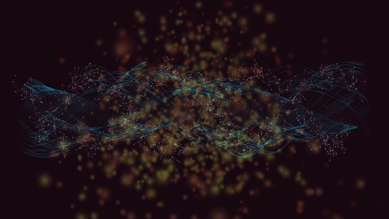 Animation of yellow dots and waves on black background
