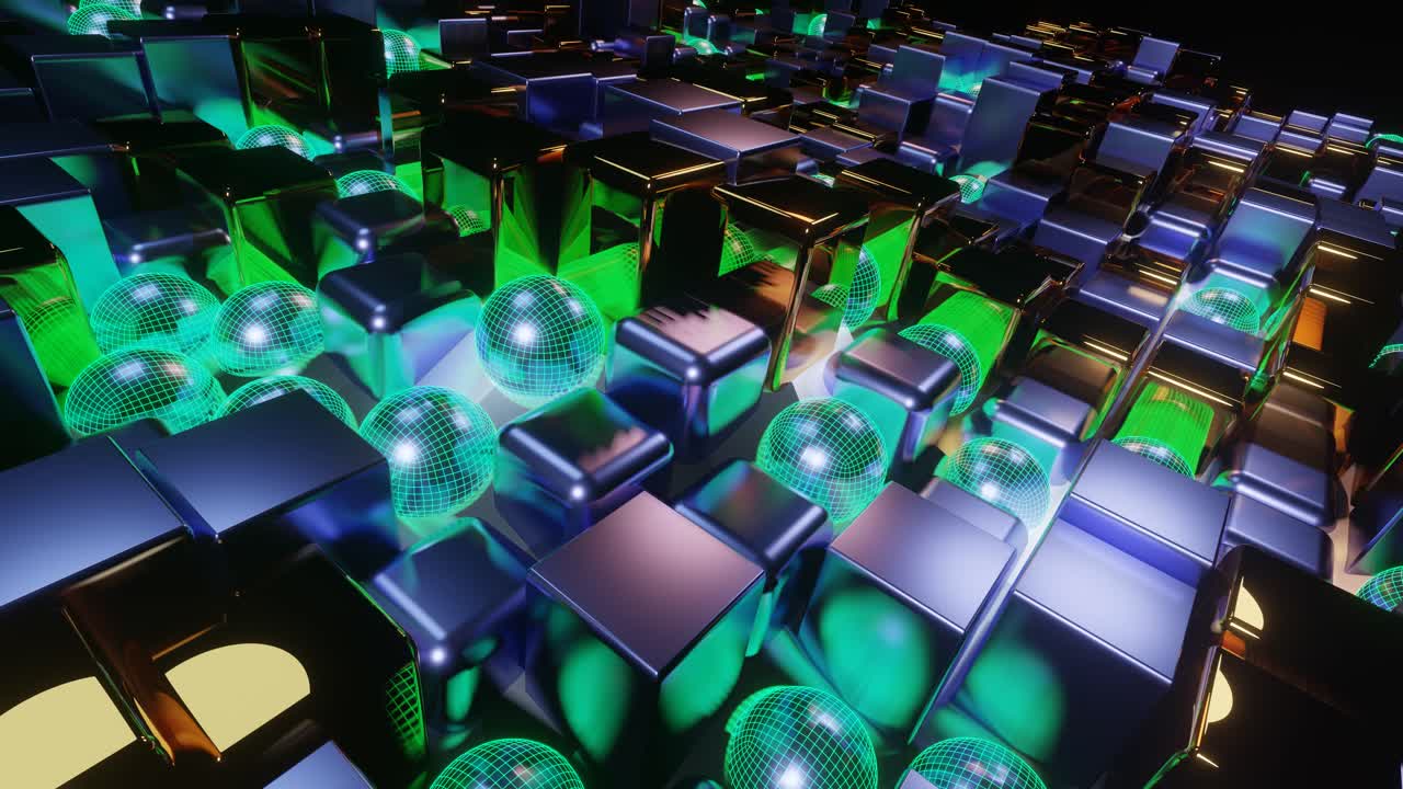 Abstract 3D Blocks and Balls Undulating In A Seamless Looping Wave