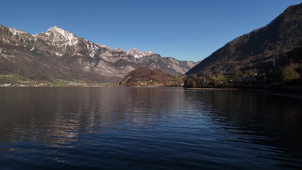 Peaceful nature lake video Walensee Switzerland St. Gallen canton valley