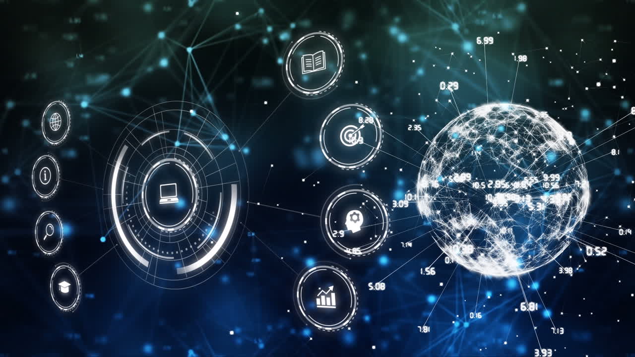 데이터 처리의 애니메이션과 검은색 배경의 반점