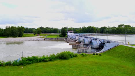 Stunning-aerial-4K-drone-footage-of-Ormož---Varaždin-hydroelectric-water-dam-next-to-the-lake