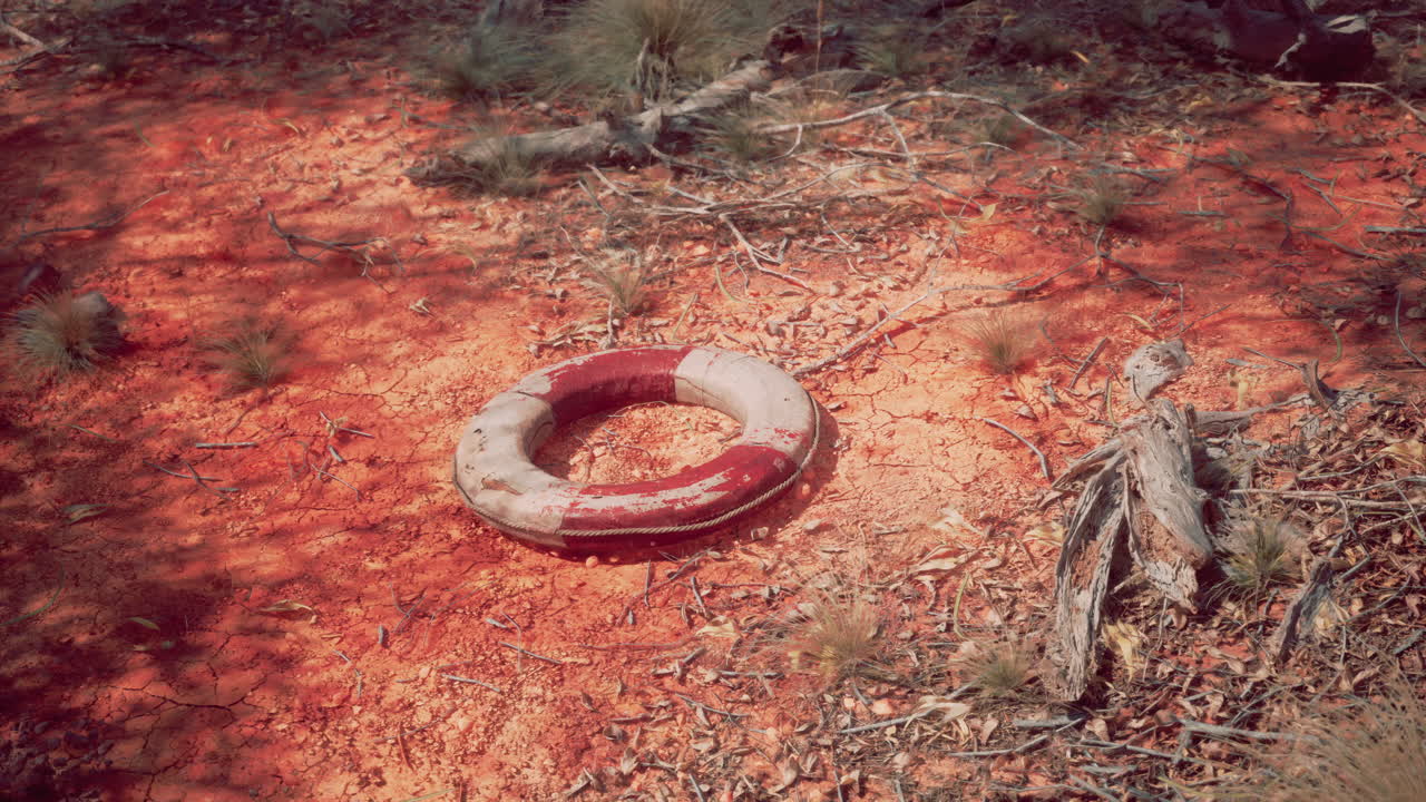 life ring buoy in desert beach