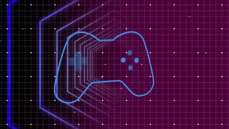 animation of video game controller over hexagonal shapes in seamless pattern on purple background