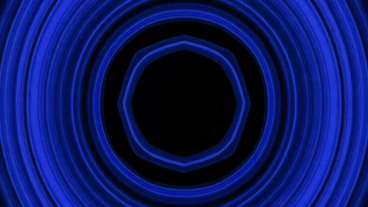 Abstract Blue Concentric Circles Pulsing on Black Background