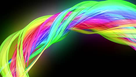 transparent colored lines with a neon glow on a black background. motion graphics 3d looped background with multicolor colorful rainbow ribbons. beautiful seamless background in motion design style 32