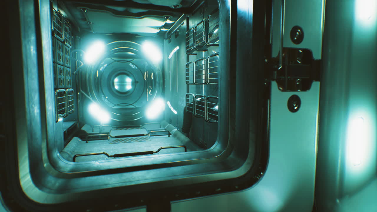 Futuristic illuminated chamber with sleek design and glowing lights