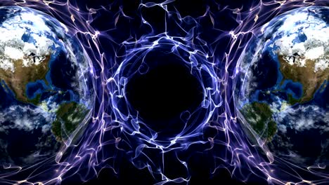 dos anillos de tierra y fibras animación, renderización, fondo, universo, energía, concepto, bucle