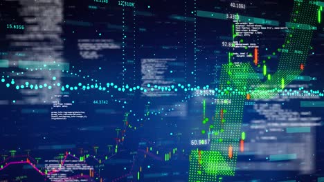 animation of data processing and diagrams on blue background