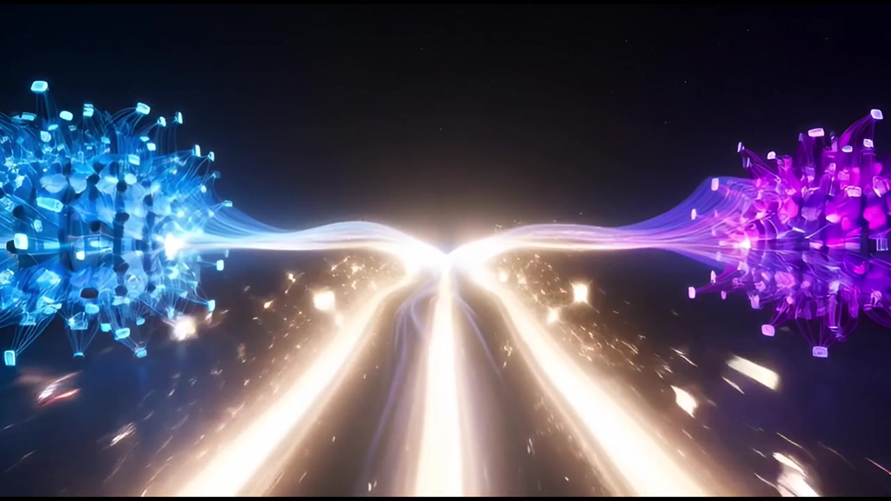Rete digitale astratta con flusso di energia e dati.