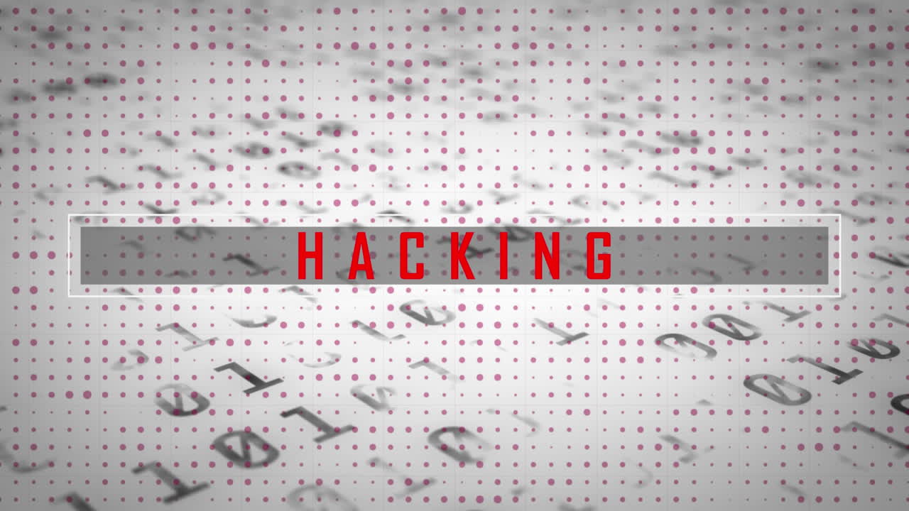 animación de texto de hacking y procesamiento de datos sobre fondo blanco