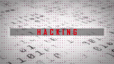 Animation of hacking text and data processing on white background