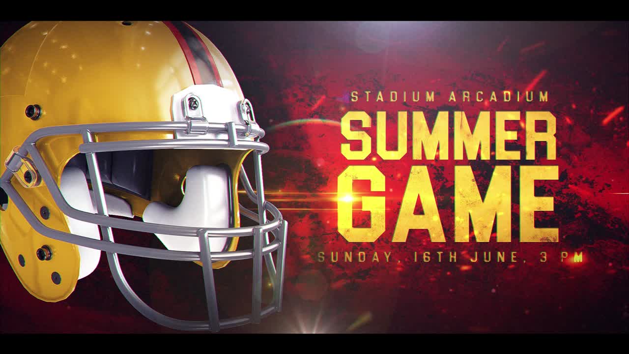 Intro dinamica di una partita di football americano con casco e palla