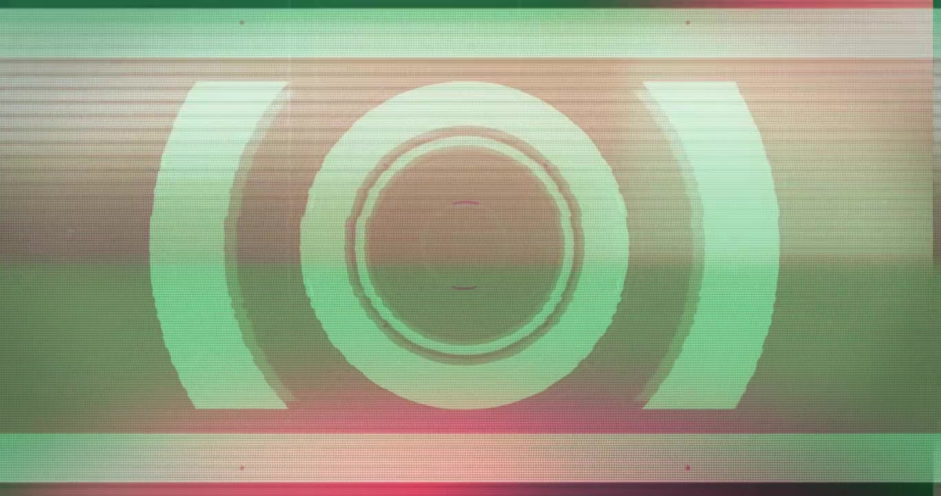 Animation of white circular scope on pink screen with interference and flashes