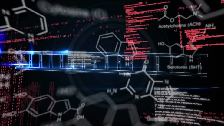 Animation of scientific data processing with dna strand spinning