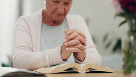 senior woman, bible and prayer with hope