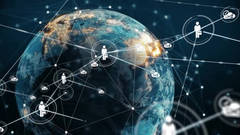 Global network connections animation showing communication lines over earth