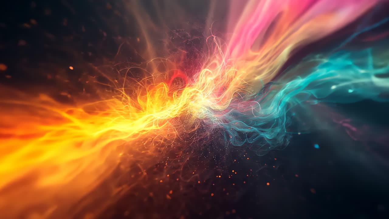 Emerging orange cyan plumes pulsing inward into dark void, with sparks weaving into glowing knot