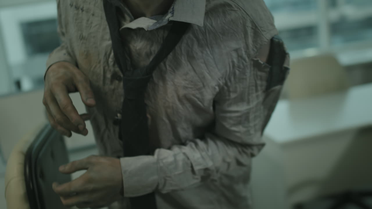 Zombie Man Twitching and Walking in Office