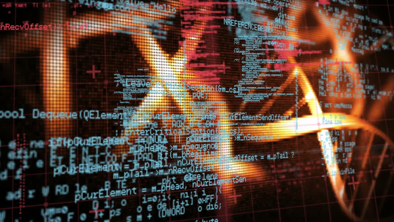 Animation of data processing over dna strands spinning