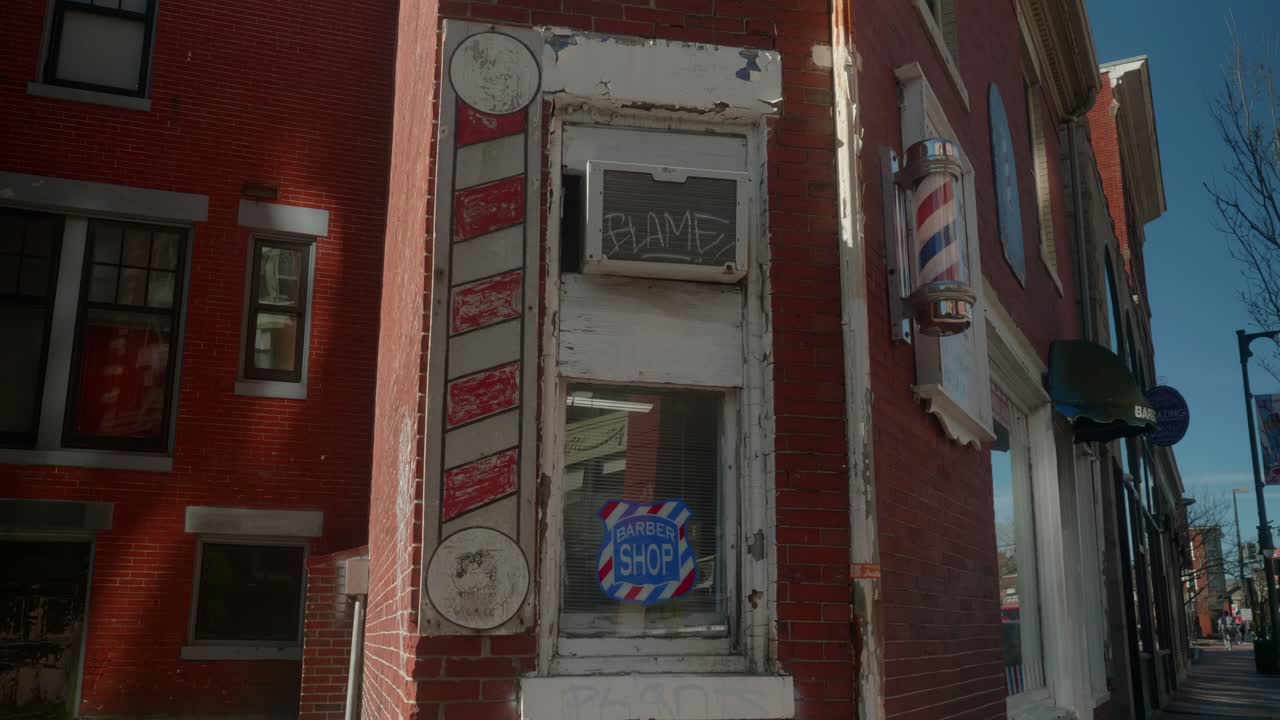 Vintage Barber Shop on a Brick Street