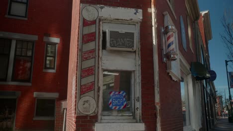 vintage barber shop on a brick street