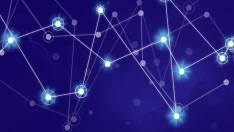 animación de la red de conexiones con iconos sobre fondo azul