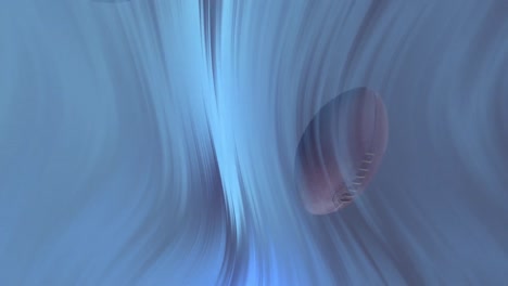 animation of blue digital waves over multiple rugby balls falling against grey background