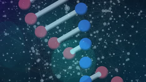 animación de la cadena de adn que gira sobre un fondo negro con puntos blancos