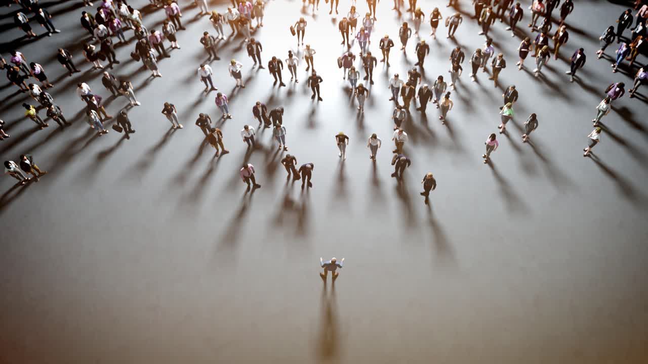 Conceptual 3D Render of a Leader Addressing a Diverse Crowd