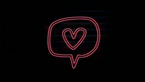 animation of pink neon heart in speech bubble, on black background