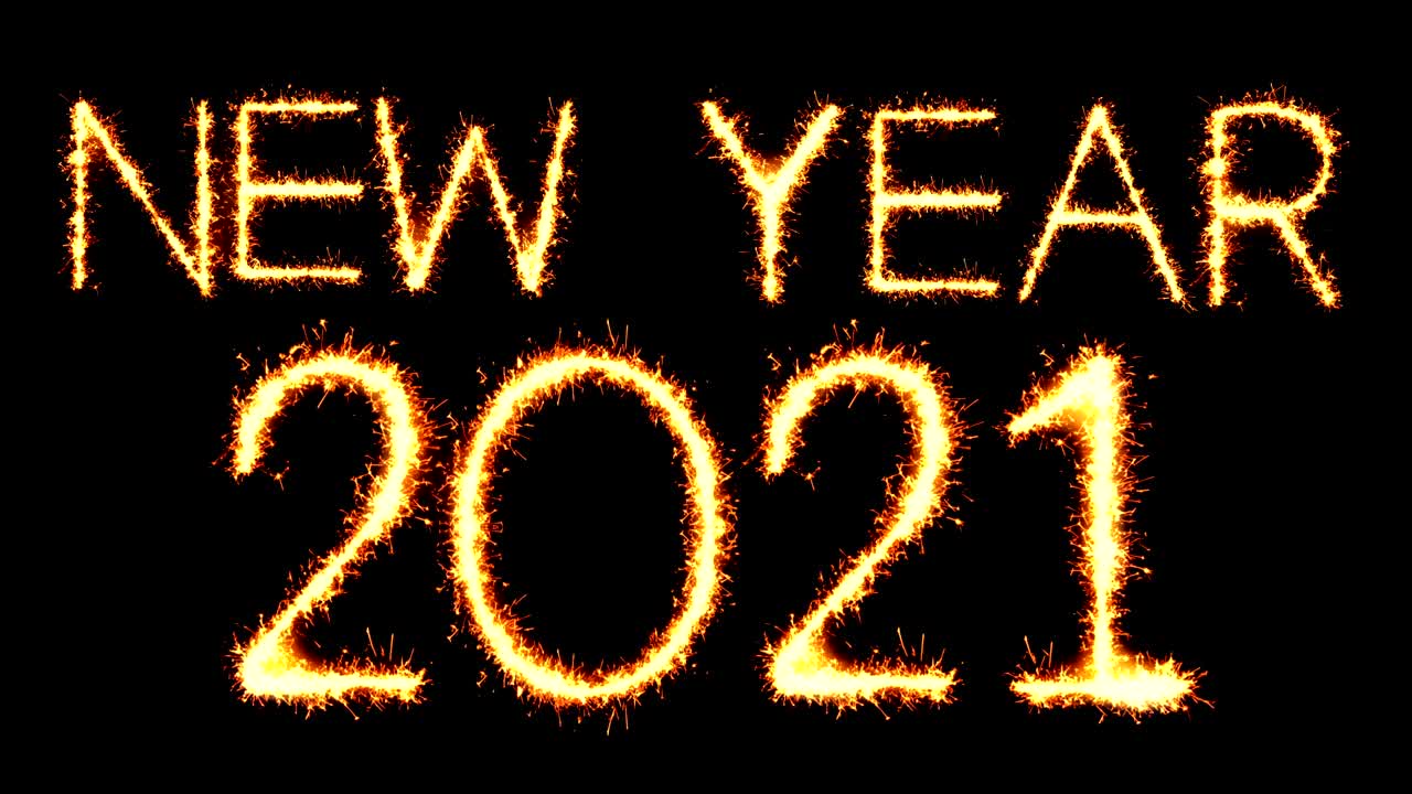 nuevo año 2021 texto espumoso brillo chispas de fuego bucle de animación
