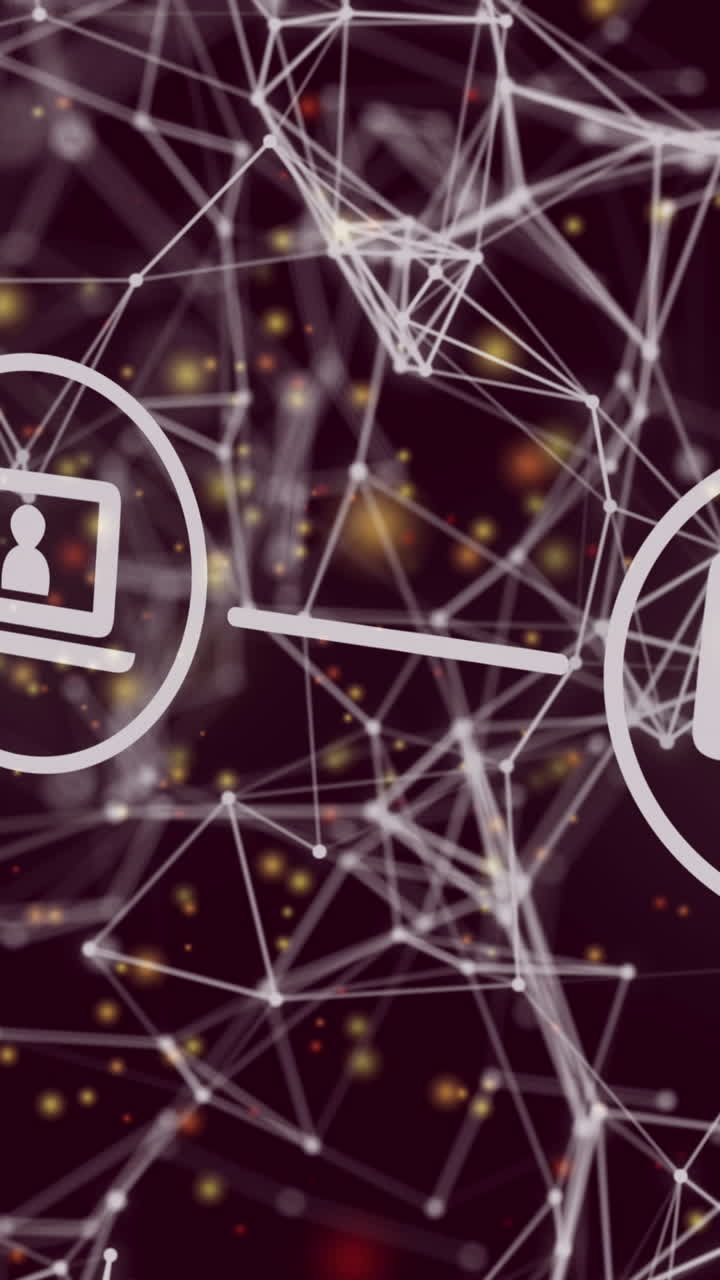 animación de iconos y formas que se mueven sobre un fondo marrón