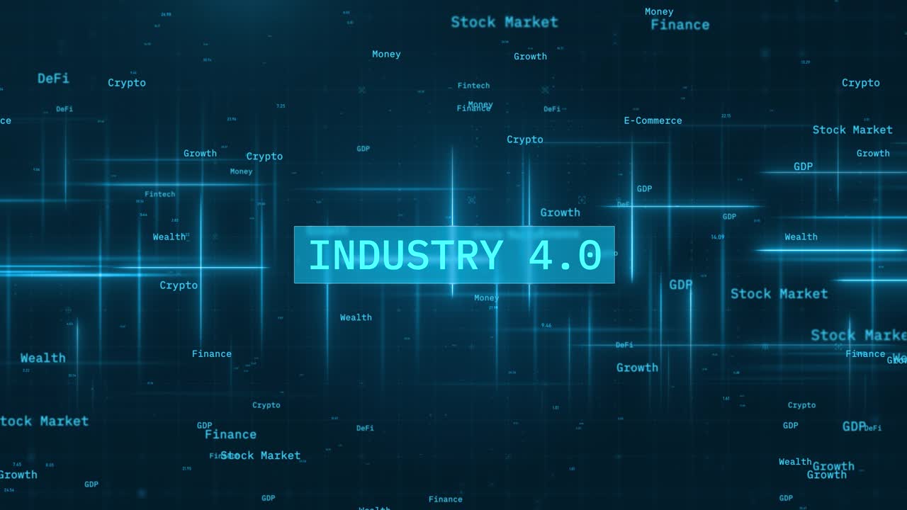 Industry 4.0 Concept over Matrix sphere on circuitry background. random numbers over circuit blue background