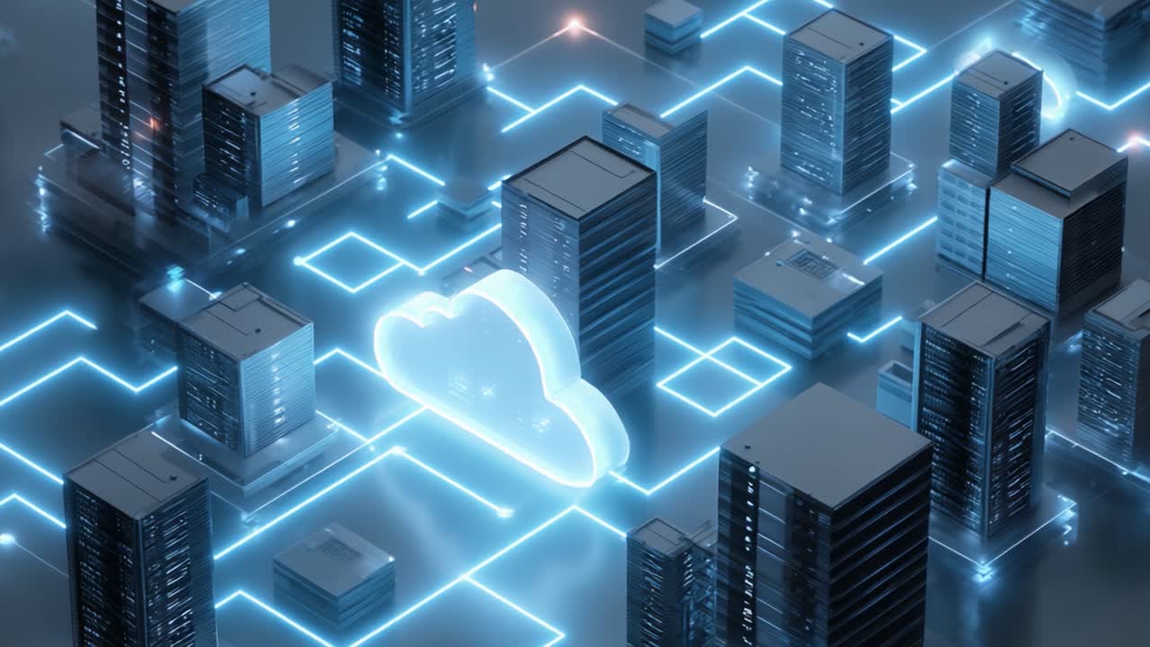 Futuristic Urban Landscape: A Cloud Computing Concept Showcasing a Digital Skyline with Connected Data and Innovative Technology Representing the Future of Smart Cities