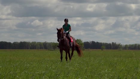 mujer a caballo en un campo