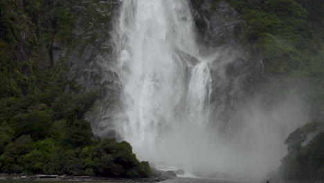 imágenes estáticas en cámara lenta del fondo de una cascada en milford sound con árboles - piopiotahi, nueva zelanda