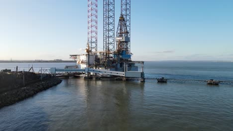 oil rig moored at sheerness low drone footage 4k