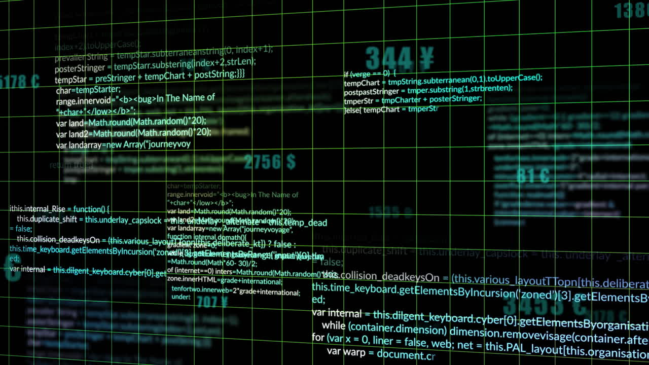 Animation of processing data over grid on black background