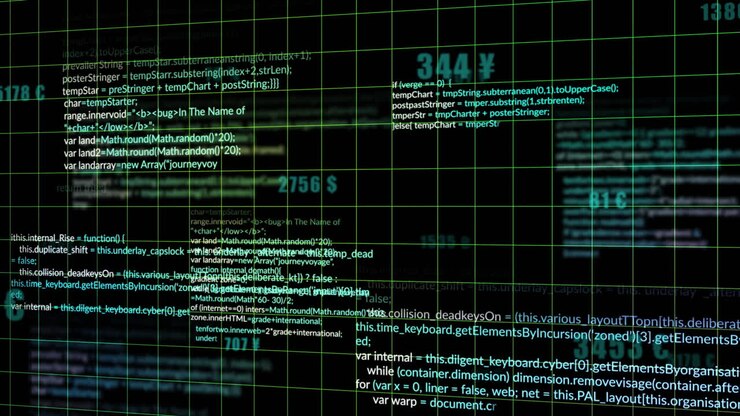 Animasjon av databehandling over rutenett på svart bakgrunn