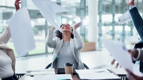 business people, paper and throw for meeting