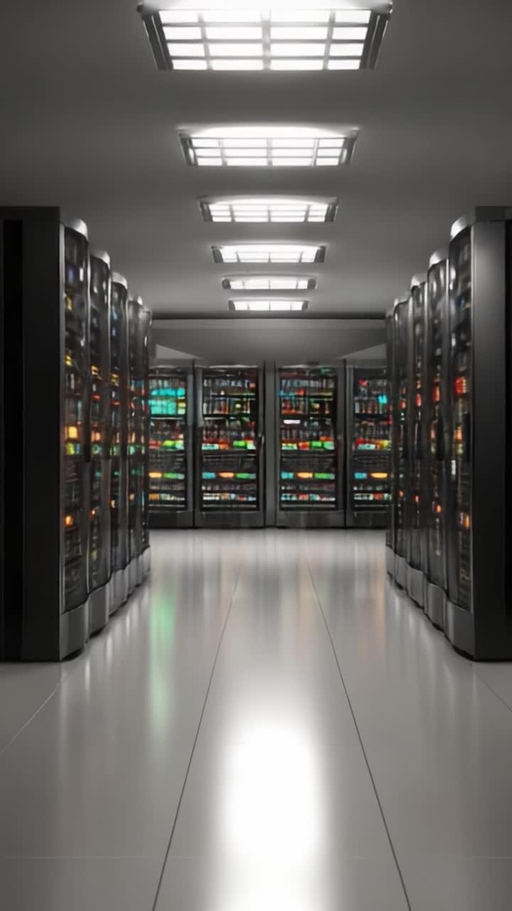 Et moderne datacenter med rækker af serverracks fremhævet af omgivende belysning og et slankt, minimalistisk design for optimal ydeevne og effektivitet