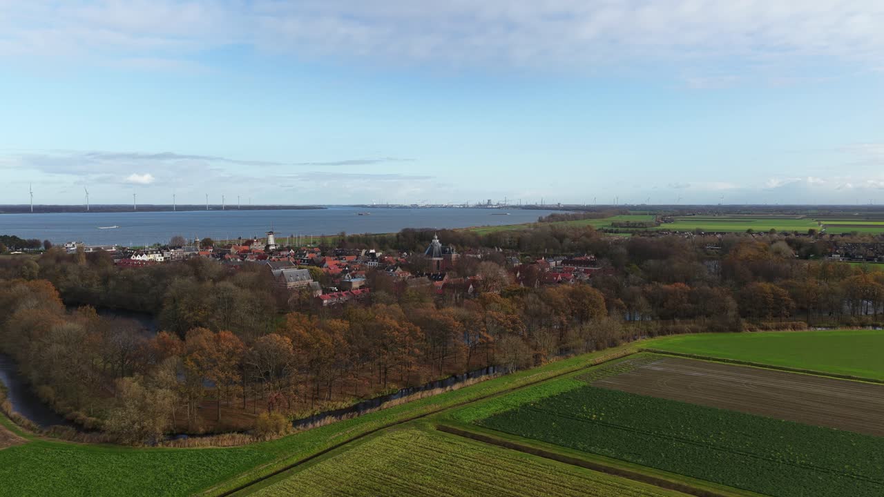 Stunning aerial drone video of Willemstad, a fortified town in North Brabant, Netherlands. The star-shaped fortress is located where the Hollandsch Diep and Volkerak rivers meet