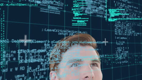 animación del procesamiento de datos y el hombre caucásico sobre la faja