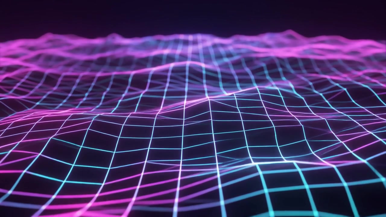 Abstract Neon Grid Landscape with Wavy Motion